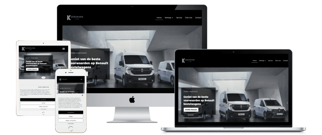 mockup van verschillende schermen van de site garage kerremans