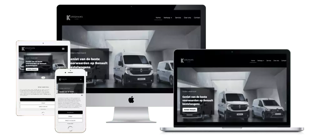 mockup van verschillende schermen van de site garage kerremans